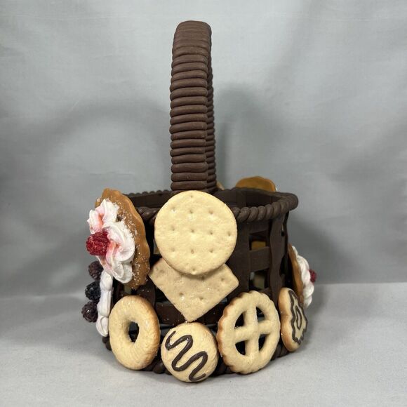 Clay Basket Of Cookies Centerpiece Holiday Sugar And Fruit Cookies - Picture 3 of 9